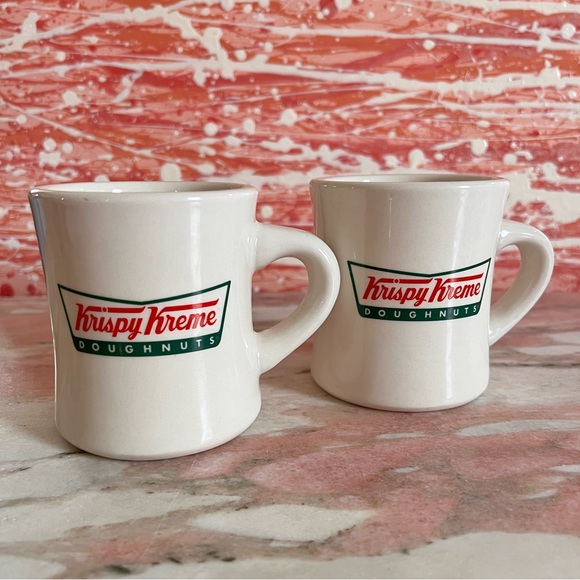 Pair of Krispy Kreme Doughnuts Mugs Heavy Restaurant Ware Cups Retro Vintage - Picture 3 of 7